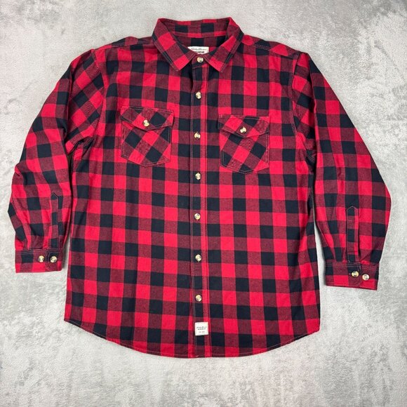 Eddie Bauer Workwear Foreman Fit Mens Checkered Flannel Button Up Shirt Red/Blk - Picture 2 of 9